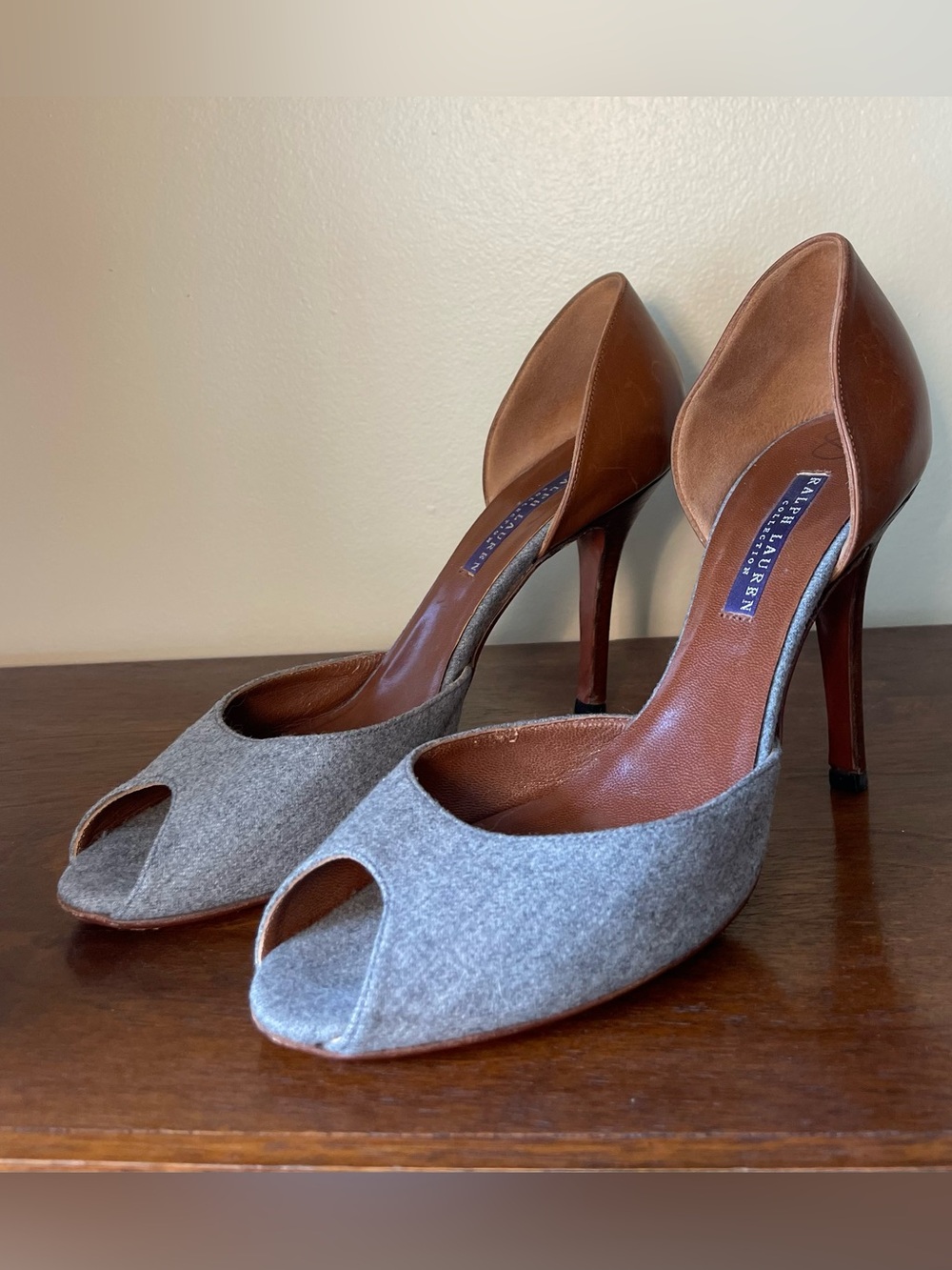 Ralph Lauren Collection Grey Flannel Leather D’Orsay Pumps 8B Italy